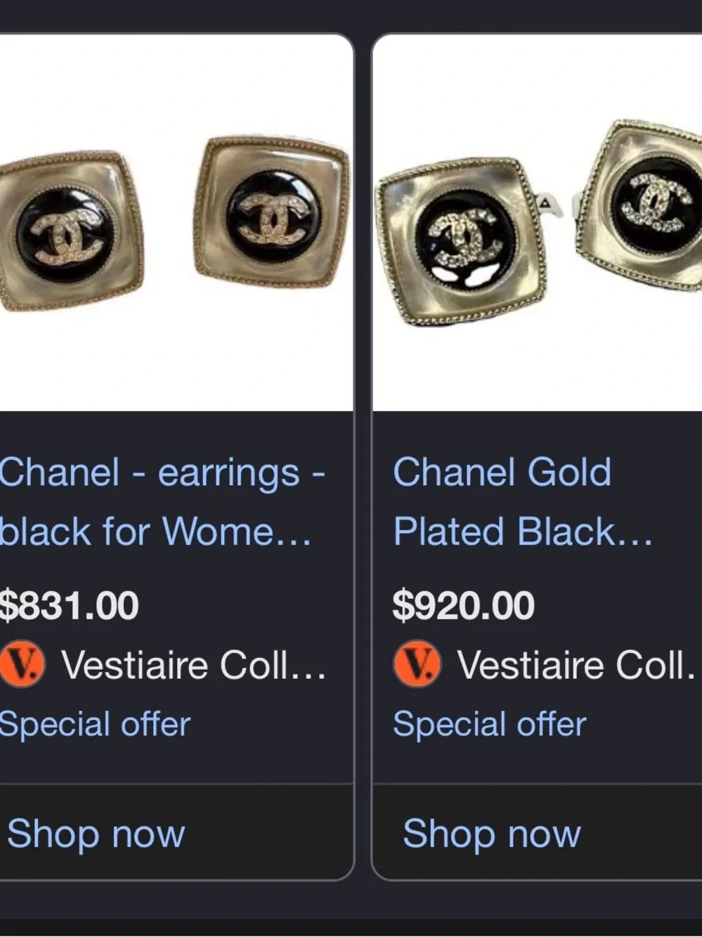 Chanel Black & Gold CC Logo Square Clip-On Earrings